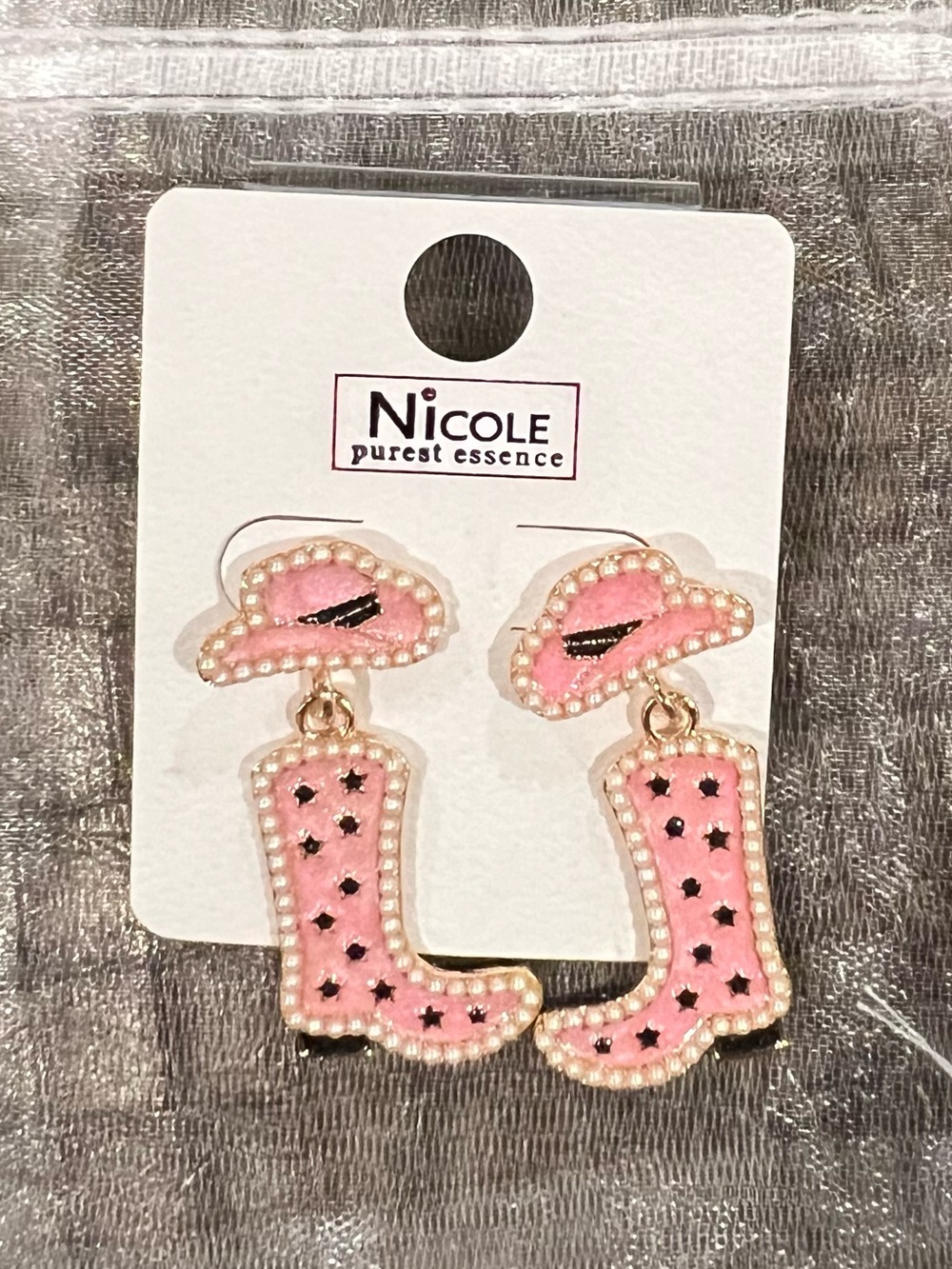 Nicole New Pink Cowboy Hat and Boot Drop Earrings